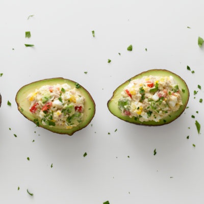 avocado stuffed tuna egg salad