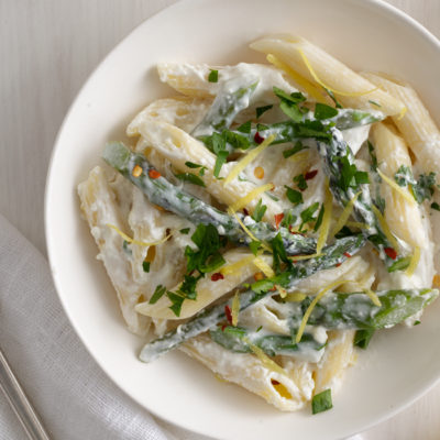 creamy lemon asparagus penne