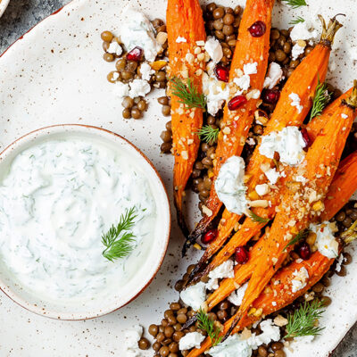 roasted carrots with carrot-top sauce and chipotle yogurt